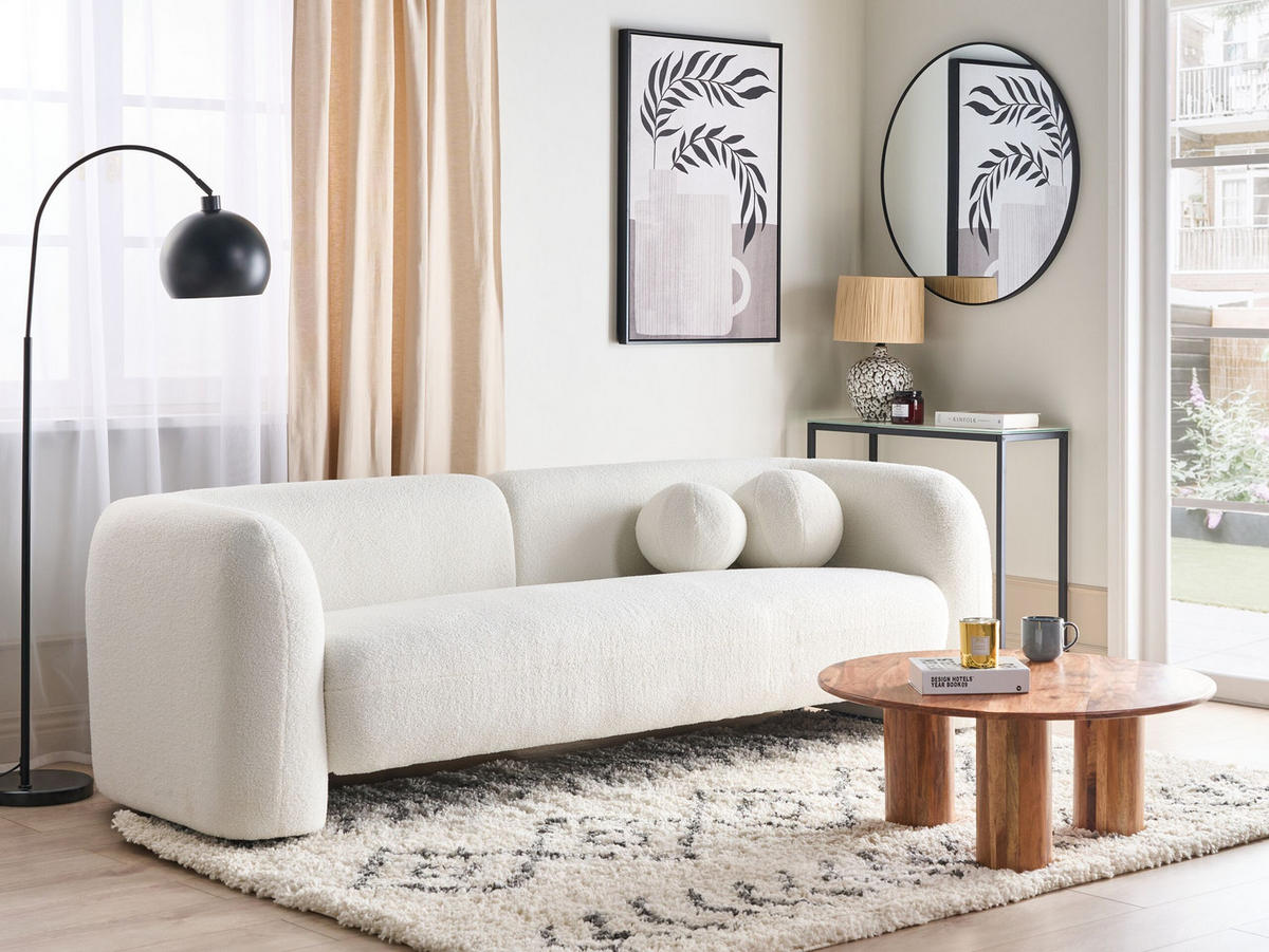 3-SITZER-SOFA Bouclé Weiß Leiren - Weiß, Textil (224/73/83cm) - Beliani