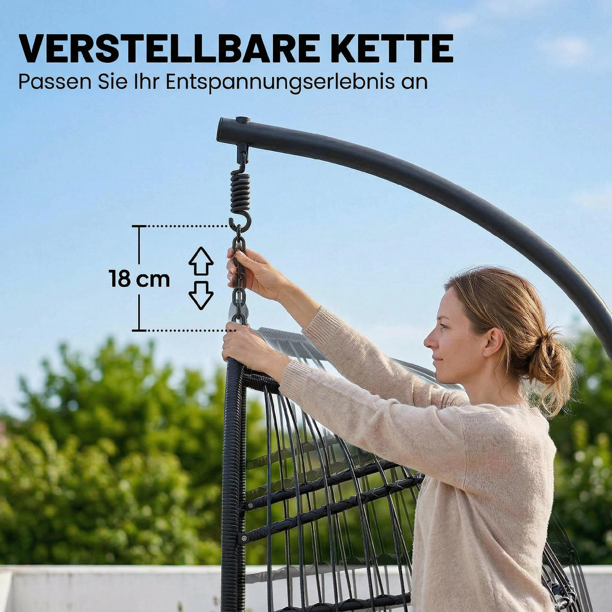 ZÁVĚSNÉ křeslo z kovu a PE ratanu, světle šedé - černá/světle šedá, kov/textil (101/196/105cm) - Outsunny