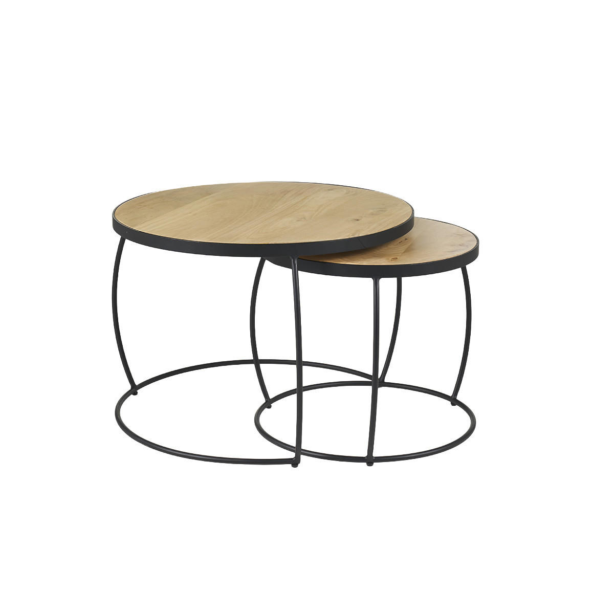 COUCHTISCH Verschachtelt Massiv Mangoholz Metall BARREL - Dunkelbraun, Holz (65/65/45cm) - Miliboo