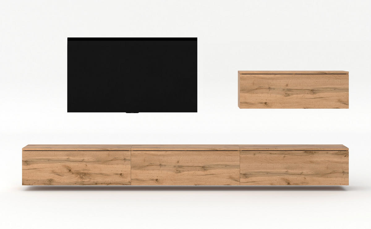 WOHNWAND Loriano IV Eiche, Wotan 300/68/32 cm Anbauwand - Braun, Holzwerkstoff/Kunststoff (300/68/32cm) - AX Living
