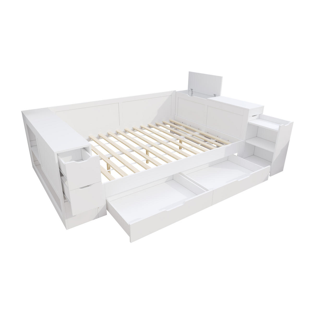 KINDERBETT 140/200 cm aus MDF mit Schublade, Schränken, Nachttisch und Lattenrost, Weiß - Weiß, Holzwerkstoff (140/200cm) - Redom