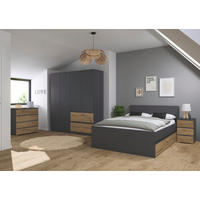 JUGENDZIMMER Joel in Grau Metallic und Artisan Eiche 4 teilig – mit 4türigem Kleiderschrank ohne Spiegel, 140er Jugendbett, Nachttisch und Kommode - Grau, Holzwerkstoff (80/200/120cm)