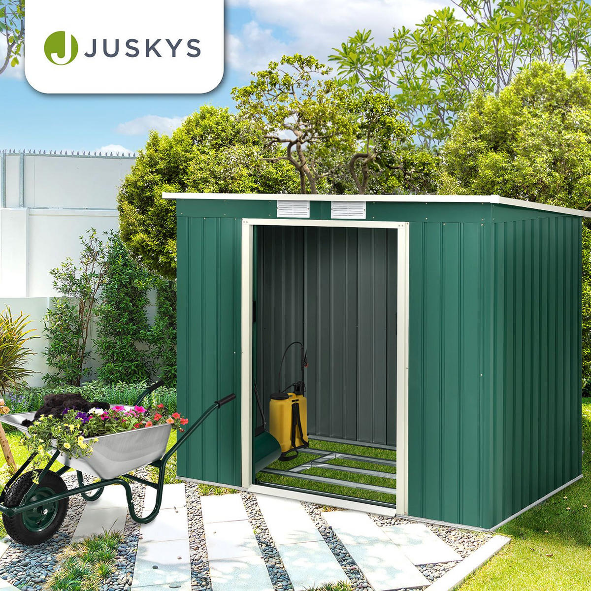 GERÄTESCHUPPEN M Dunkelgrün - Grün, Metall (213/173/130cm) - Juskys