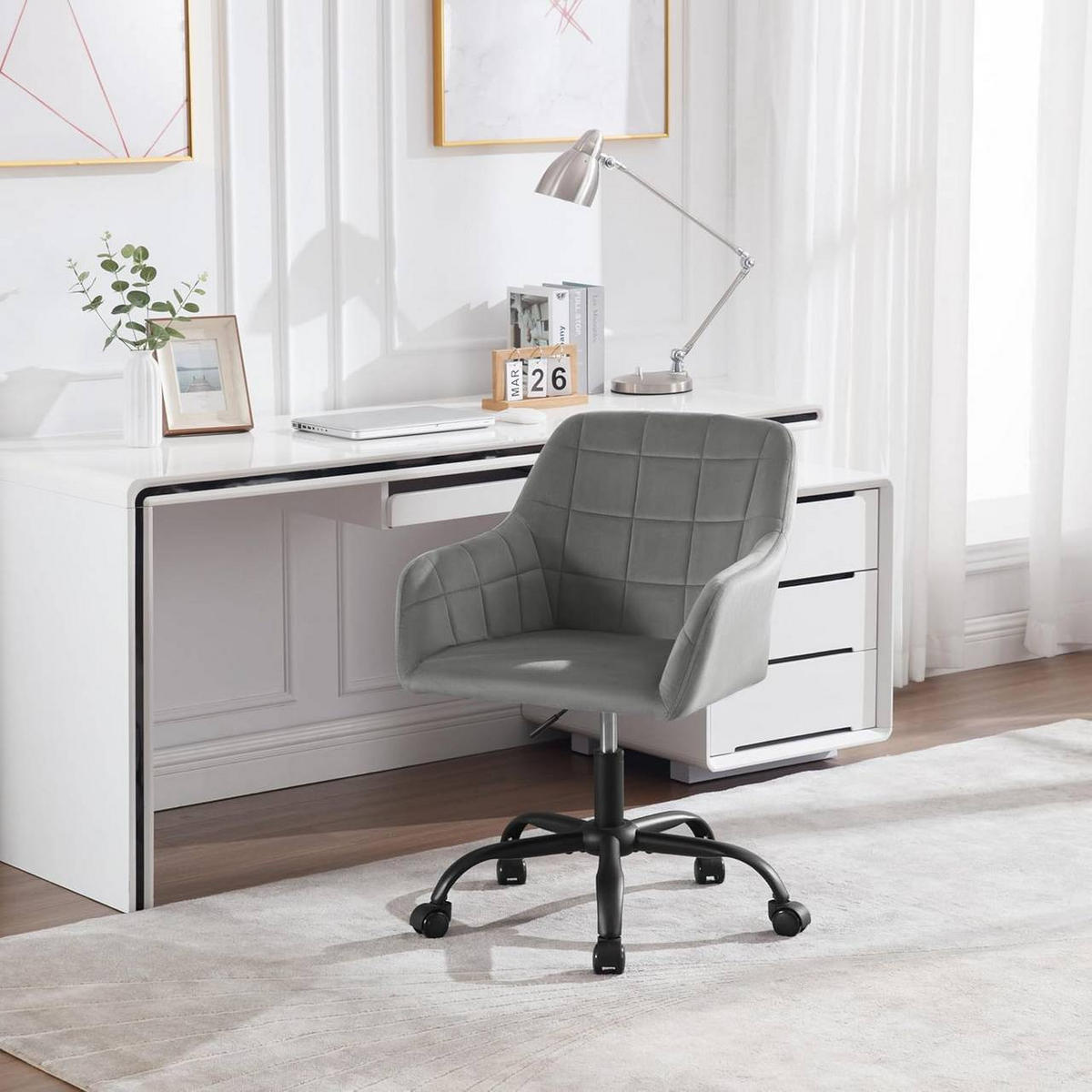 DREHSTUHL drehbar, Bürostuhl ergonomisch, Samt, Dunkelgrau - Dunkelgrau/Schwarz, Kunststoff/Textil (58/77/61cm) - Woltu