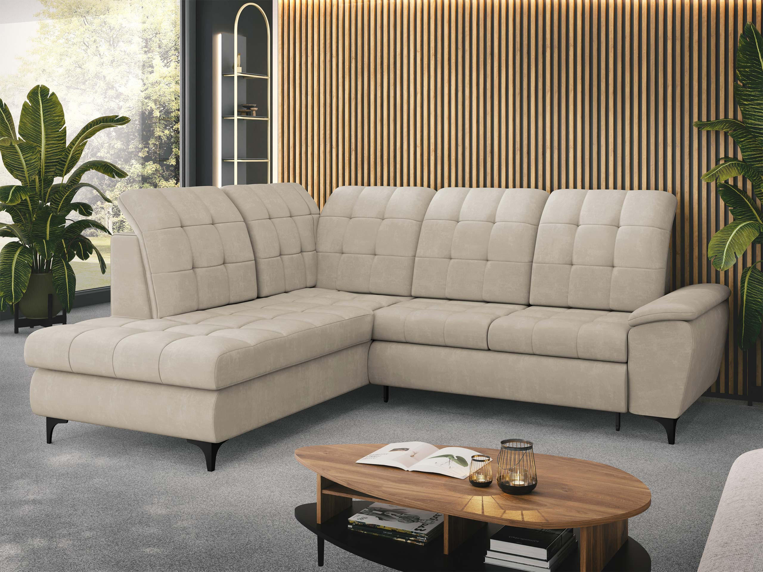 ECKSOFA Forest, Seite: Links - Beige/Schwarz, Holz/Textil (271/212cm) - MIRJAN24