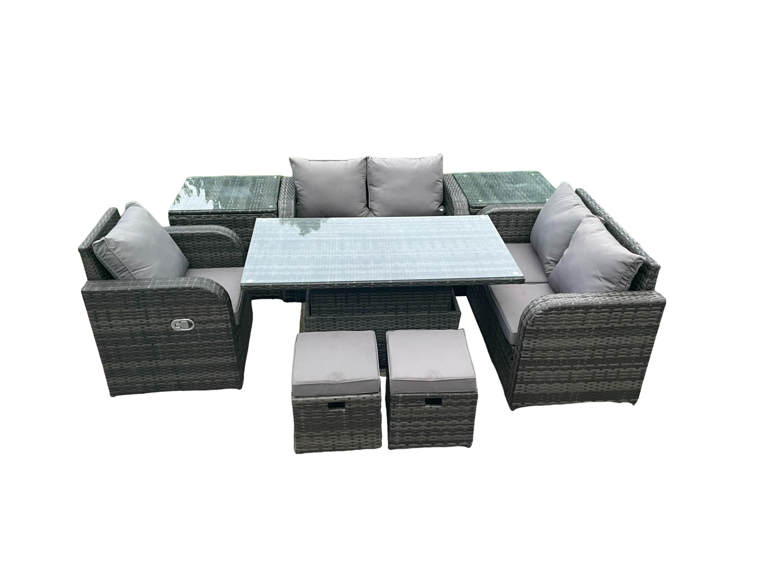 GARTENSOFA SET Polyrattan Dunkelgrau 7-Sitzer - Dunkelgrau, Metall - Fimous