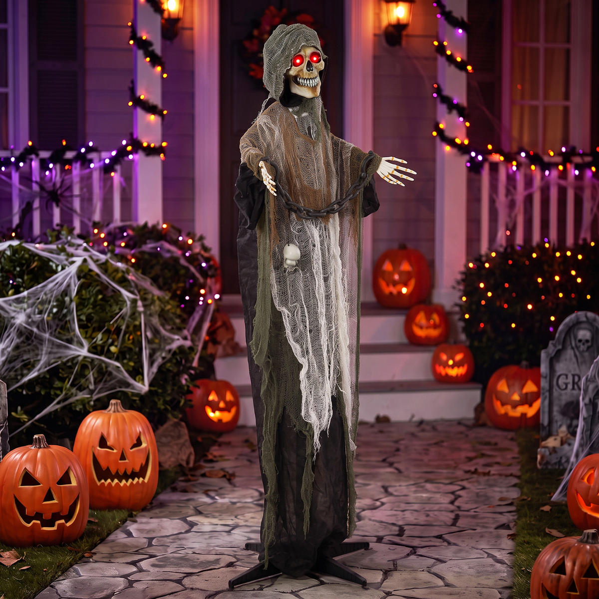 ANIMIERTE-HALLOWEEN-DEKORATION Metall Polyester Schwarz - Schwarz, Kunststoff (18/170/70cm) - HOMCOM