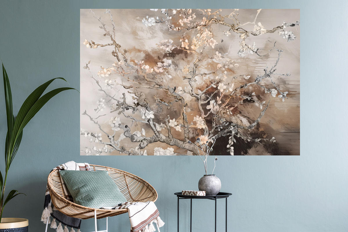 WANDTATTOO Mandelblüte - Kunst - Van Gogh - Beige - Abstrakt 120x80 cm - Braun, Kunststoff (120/80cm) - MuchoWow