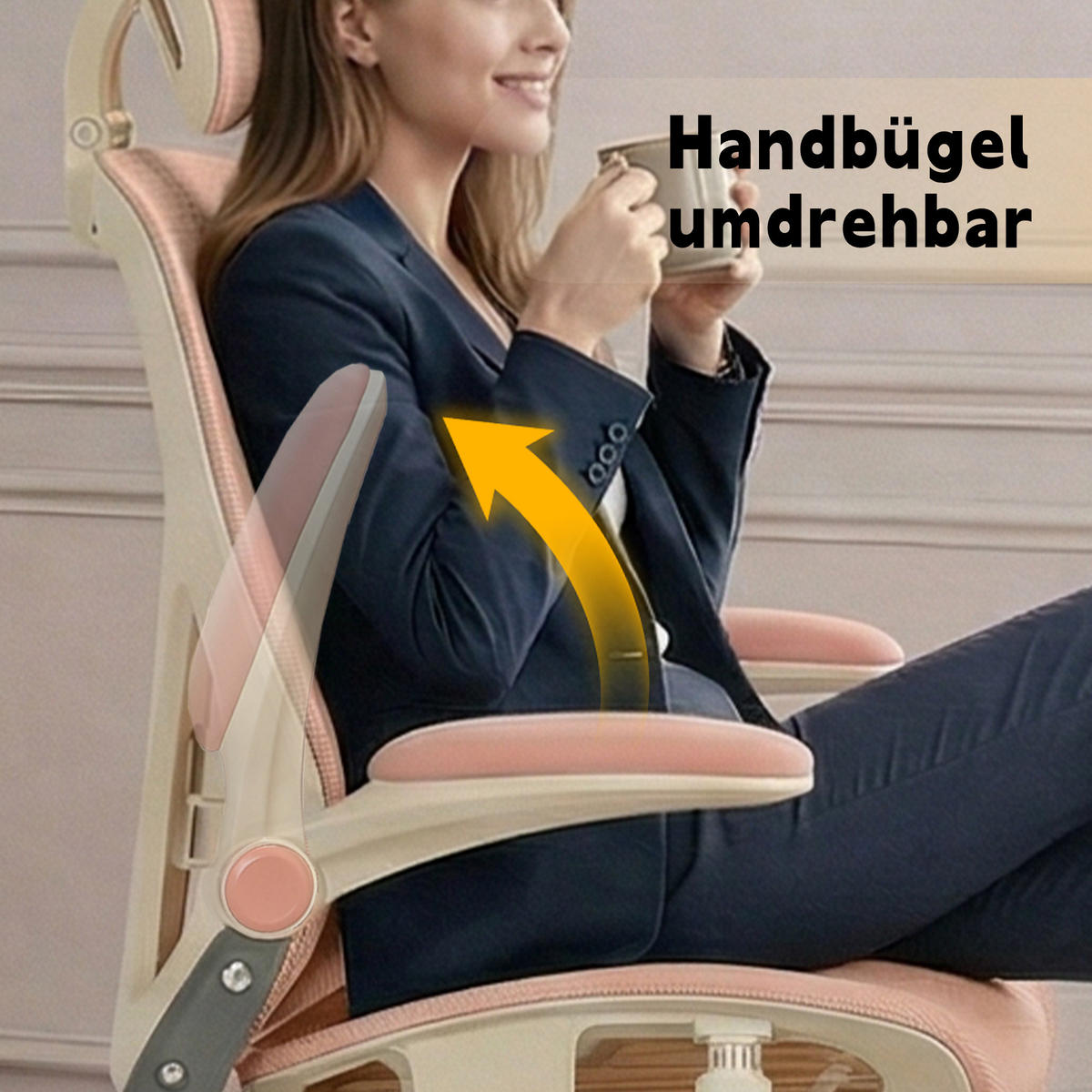 DREHSTUHL DE-40937 mit klappbarer Rückenlehne und 3D-Kopfstütze Rosa - Pink, Metall (62/129/48.5cm) - ComfortXL