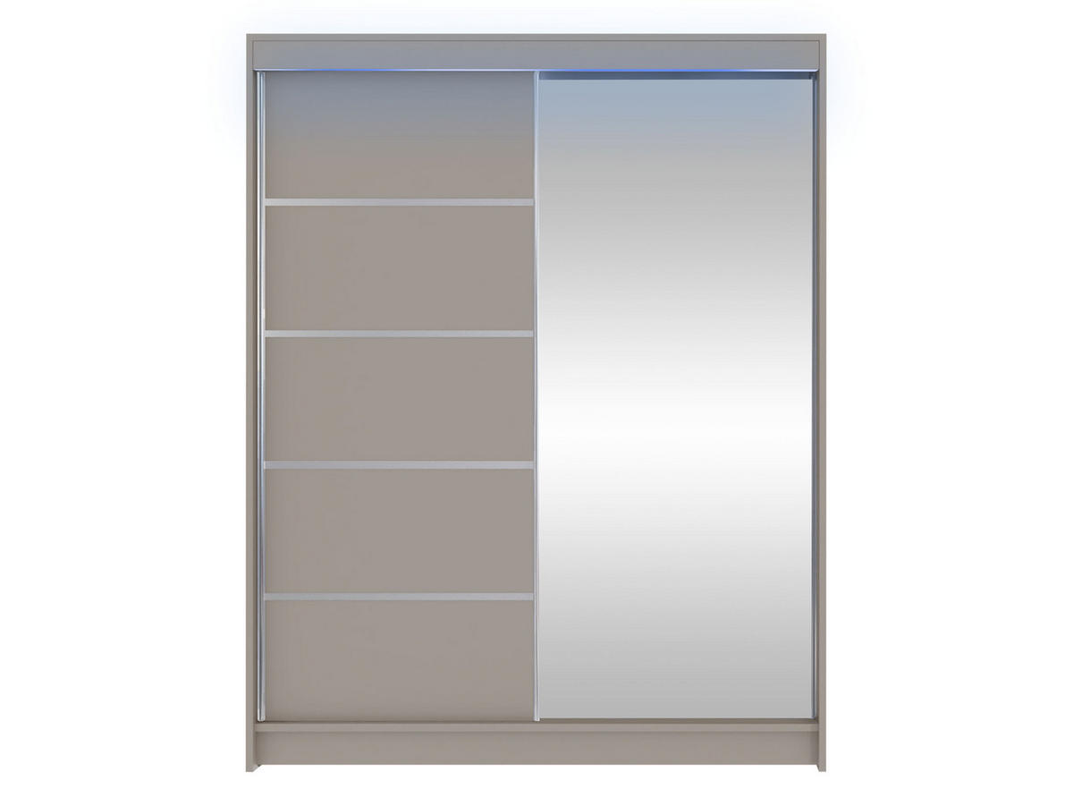 SCHWEBETÜRENSCHRANK Camino III mit RGB LED Beleuchtung - Kaschmir/Silberfarben, Holzwerkstoff/Metall (150/200/58cm) - MIRJAN24