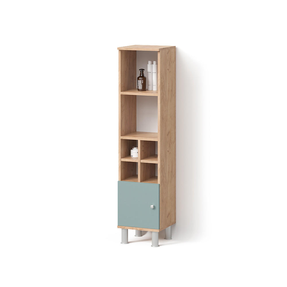 MIDISCHRANK Fucino Grün 30 x 130.6 cm kleine Tür - Honigeiche/Grün, Holzwerkstoff (30/130.6/30cm) - Livinity®