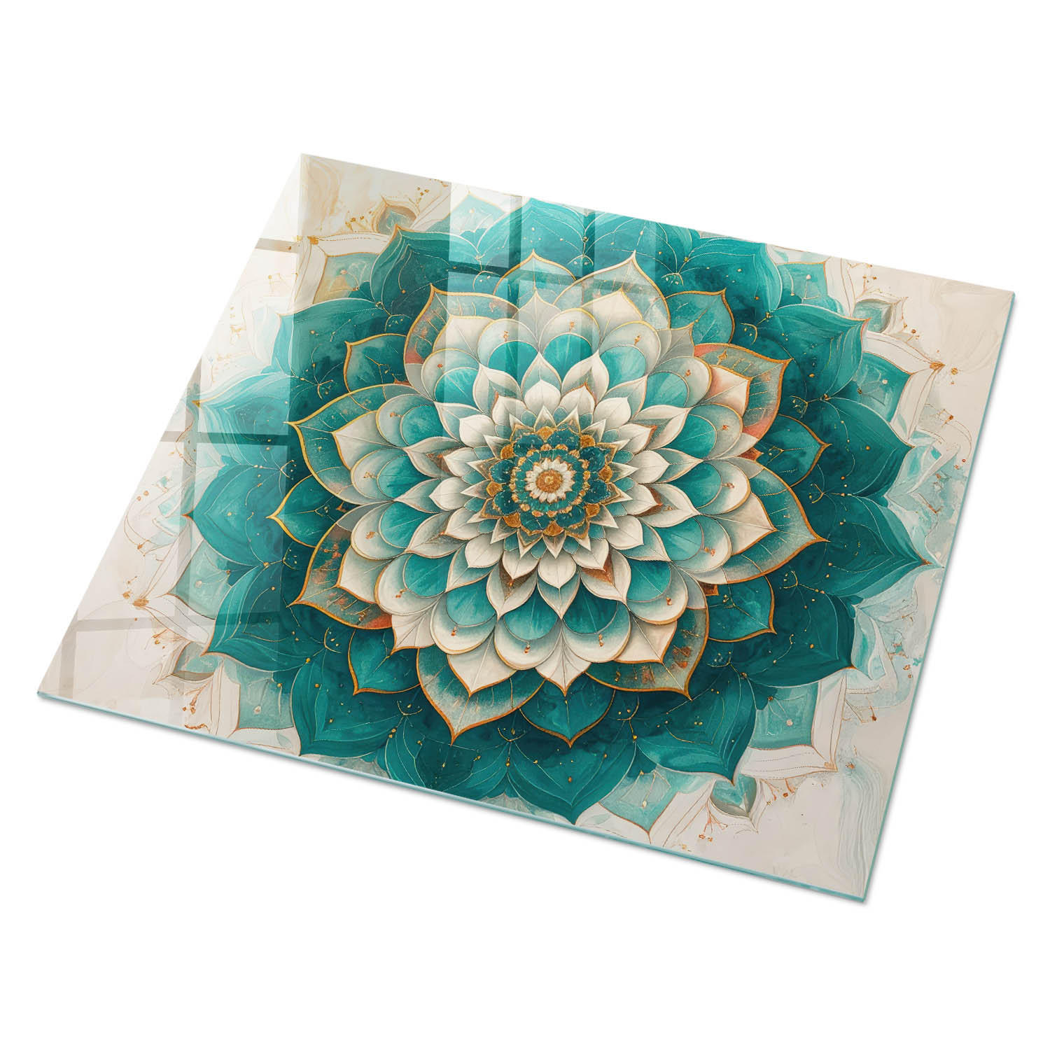 GLASPLATTE 80x60 cm – Symmetrisches Mandala - Türkis, Glas (0.4/80/60cm) - ArtPrintCave