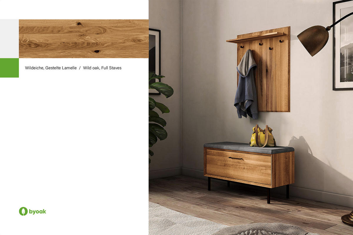 HALLENBANK LEON Wildeiche - Wildeiche, Holz (97/52/36cm) - byoak