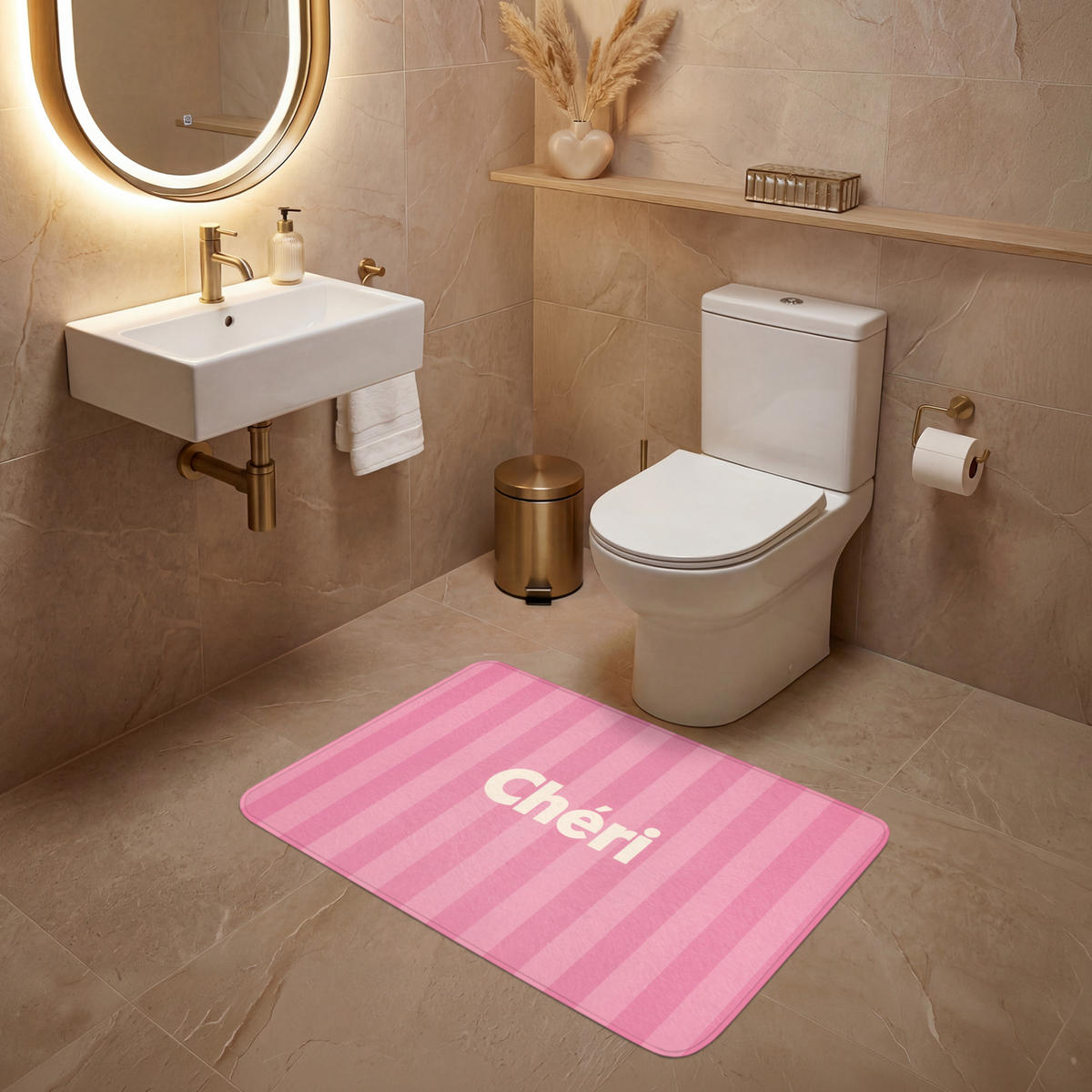 WC PŘEDLOŽKA Pruhované - růžové - Chéri 90x60 cm - růžová, textil/plast (90/1cm) - OnlyWow