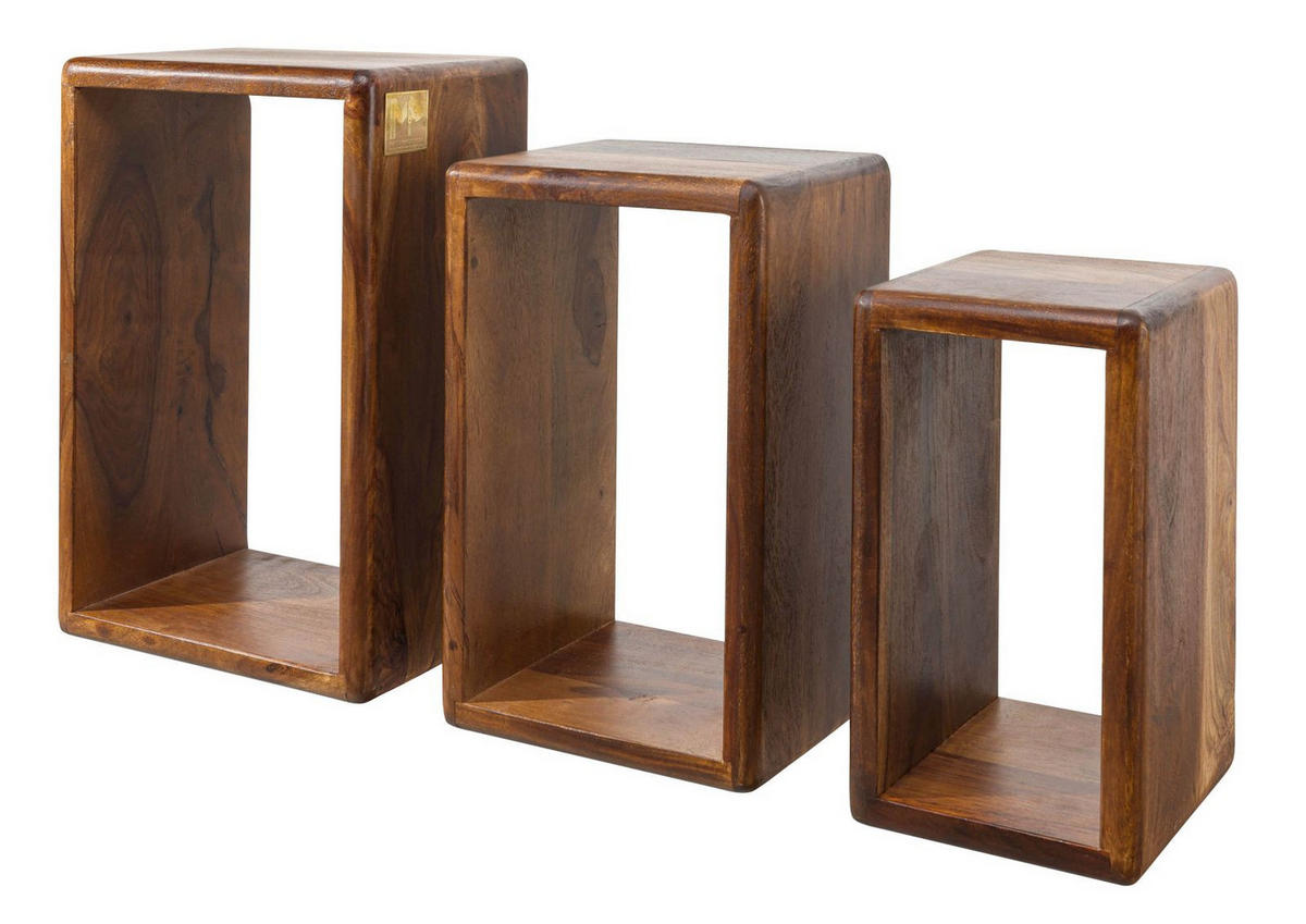 WANDREGAL Set Sheesham 45x20x30 walnuss gewachst TORONTO #242 - Walnussfarben, Holzwerkstoff (45/30/20cm) - Massivmoebel24