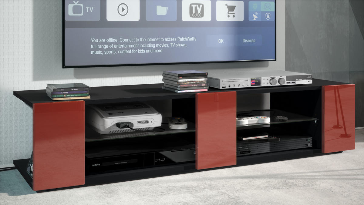 LOWBOARD Movie Fronten in Bordeaux Hochglanz - Bordeaux, Holzwerkstoff (135/30/39cm) - Vladon