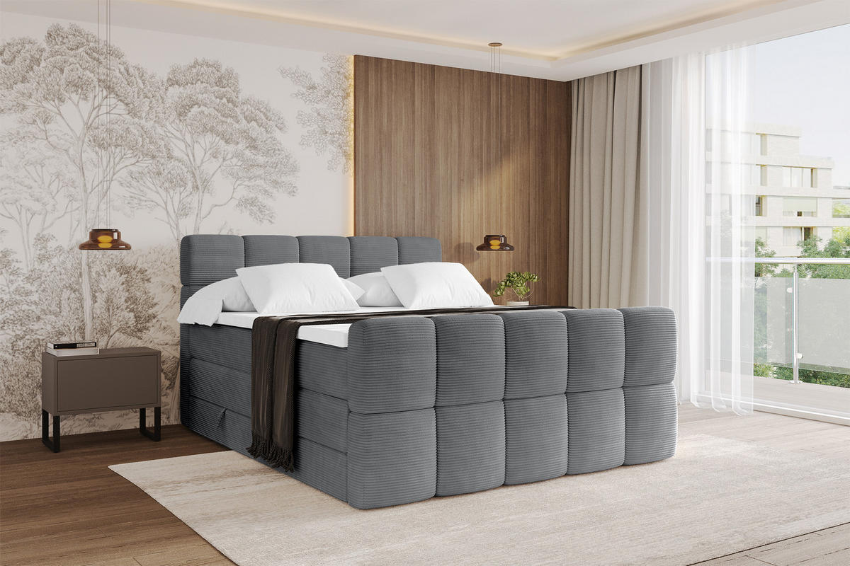 BOXBETT mit Matratze H3/H4 - FAMA-Z KING - 120x200 cm Dunkelgrau Poso - Taupe, Holzwerkstoff (120/200cm) - ALTDECOR