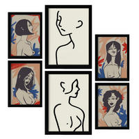 POSTER Set Mit 6 Körperkörper In Weibliche Zusammenfassung A3 & A4 Schwarzer Rahmen - Schwarz, Papier (29/3cm) - Nacnic