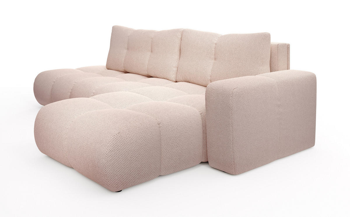 ECKSOFA L Form Hosio Hellcreme-Rosa 286/177/88 cm Rechts mit Schlaffunktion - Pink/Schwarz, Kunststoff/Textil (286/177cm) - AX Living