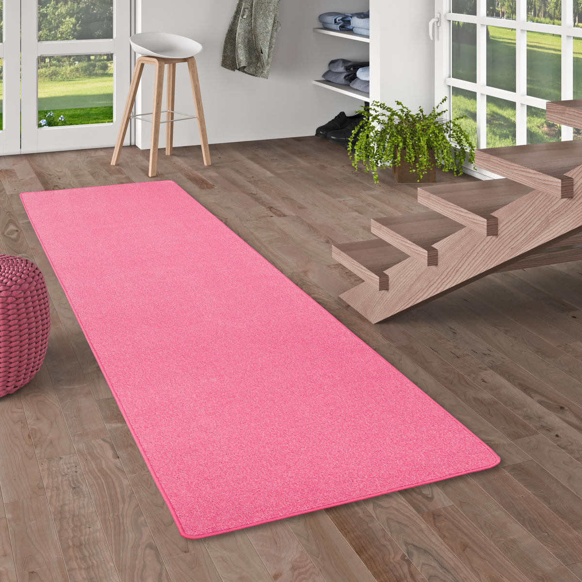 TREND VELOURS LÄUFER TEPPICH JOY - Rosa, Textil (100/100cm) - Snapstyle