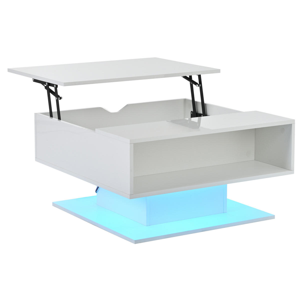 COUCHTISCH 80/75/40 cm Weiß aus Spanplatte mit Liftfunktion, LED-Lichtstreifen und Stauraum - Weiß, Holzwerkstoff (80/75/40cm) - OKMYHOME