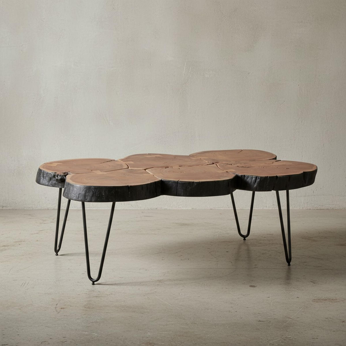 COUCHTISCH Akazienholz, Baumstammform, Große Abstellfläche, Handgefertigt, 115x70x40 cm - Beige/Schwarz, Holz/Metall (70/115/40cm) - KADIMA DESIGN