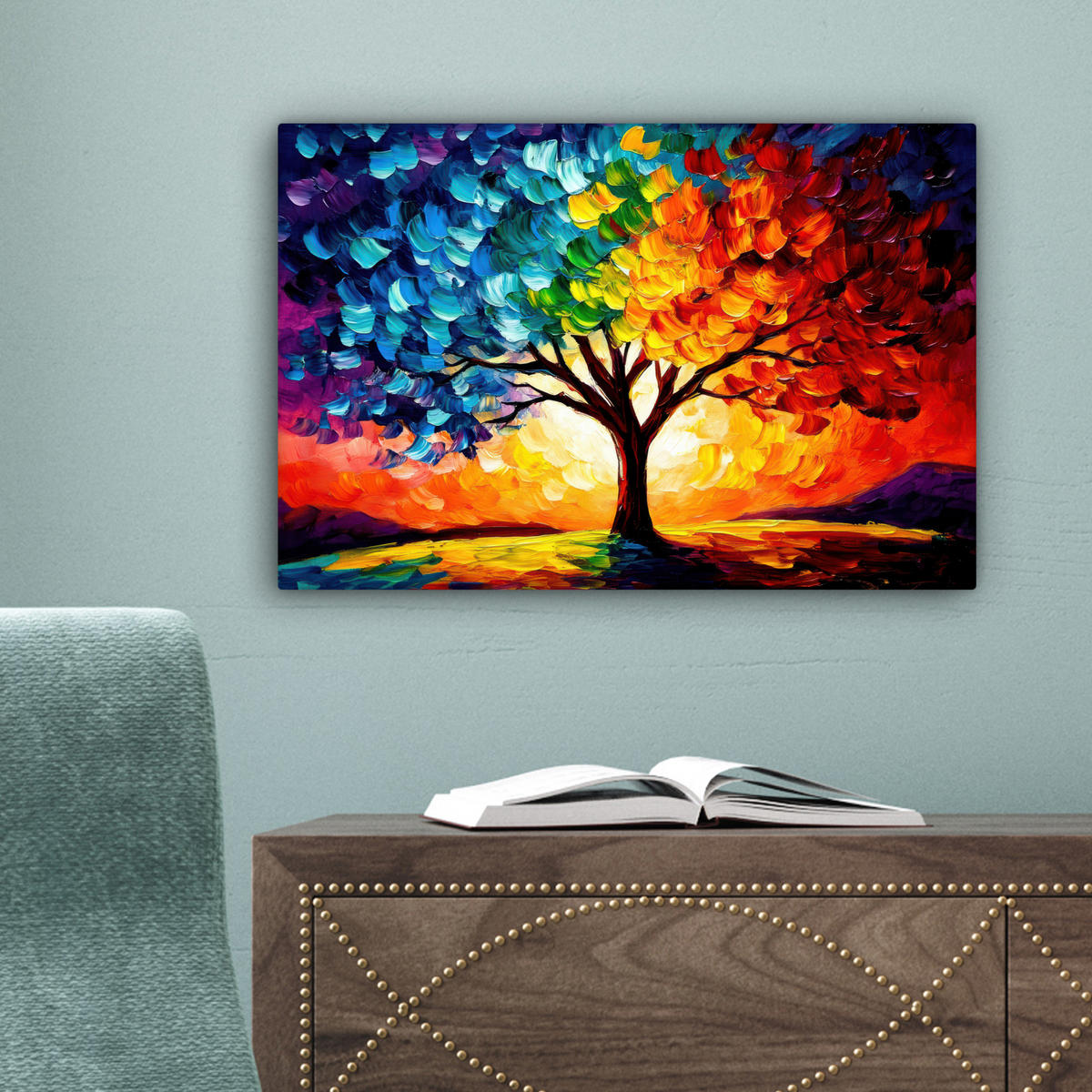 LEINWANDBILD - Baum - Kunst - Natur - Sonnenuntergang - 30x20 - Deko XXL - Multicolor, Textil (30/20cm) - MuchoWow