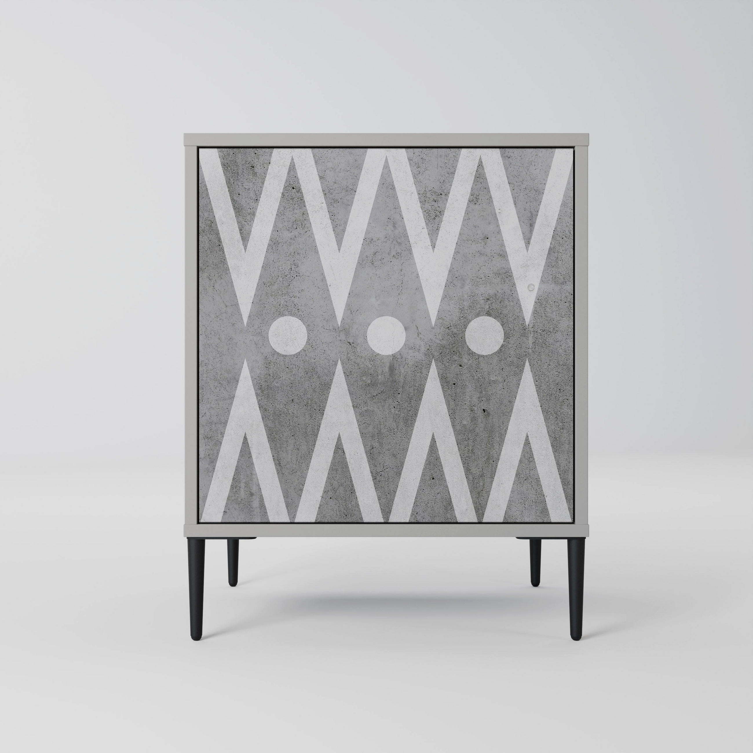 SIDEBOARD SHARP EDGES, Grau, 57,5x42x72,5 cm, Schwarze Metallfüße - Multicolor/Schwarz, Holzwerkstoff/Metall (57.5/72.5/42cm) - SpaceRebels