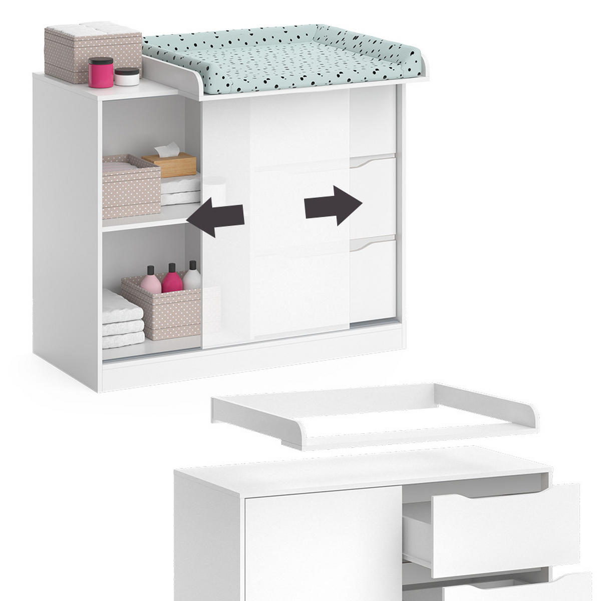 WICKELKOMMODE Ruben Weiß 113 x 93 cm mit Wickelaufsatz - Weiß, Holzwerkstoff (113/93/53cm) - Vicco