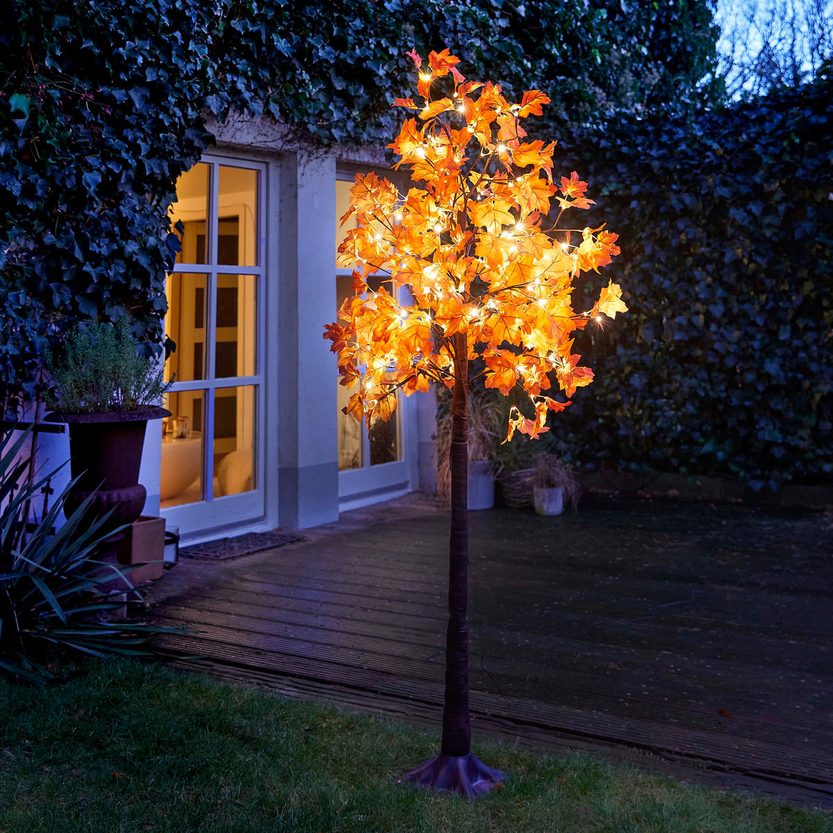 LED-HERBSTBAUM - 180cm hoch mit 120 warmweißen LEDs, elastischen Zweigen und Timerfunktion für Innen- und Außenbereich - Weiß, Kunststoff (21.5/21.5/185cm) - Northpoint