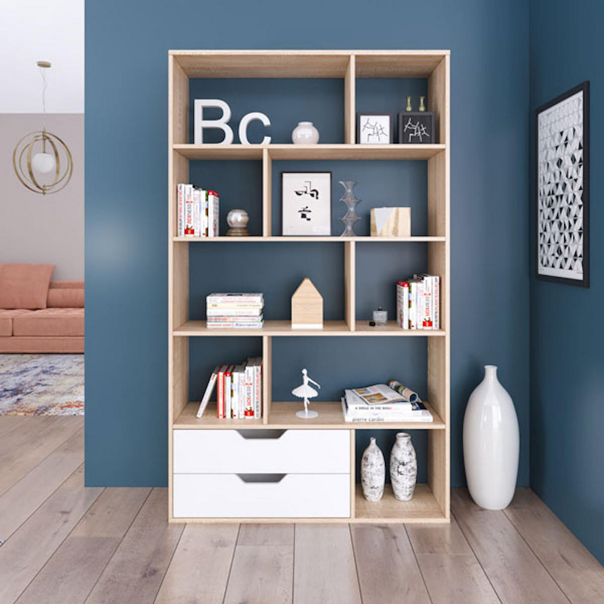 BÜCHERREGAL Roberto Sonoma Eiche / weiß 110 / 32 / 185cm - Eichefarben/Weiß, Holz/Holzwerkstoff (110/185/32cm) - Feldmann-Wohnen