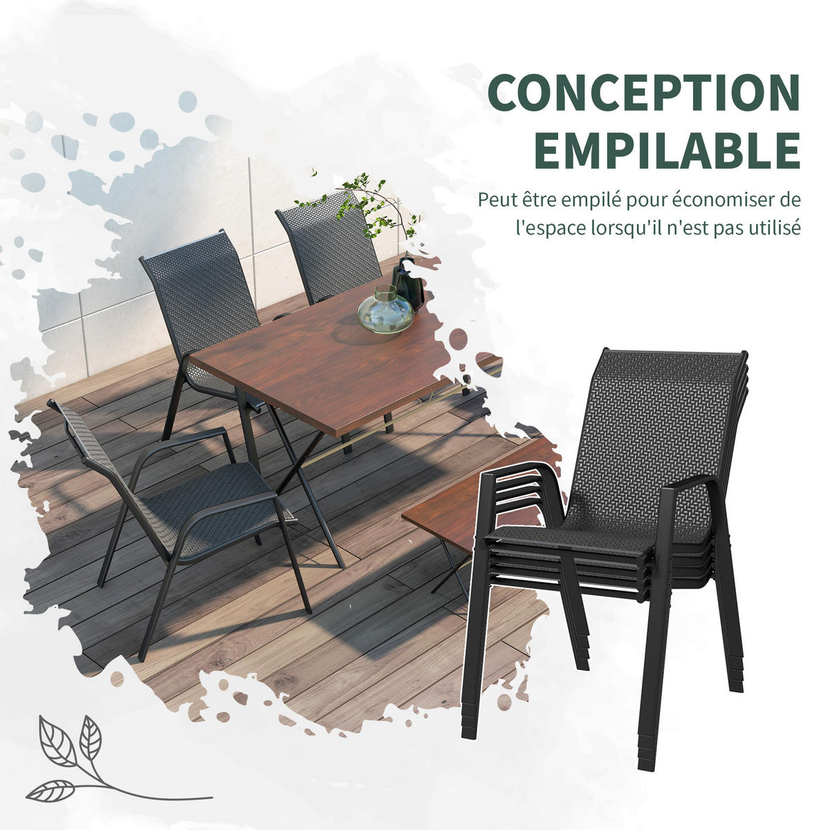 GARTENSTUHL DE-13587 4er-Set mit Armlehnen, stapelbar Natur - Grau, Metall (70/85/52cm) - ComfortXL