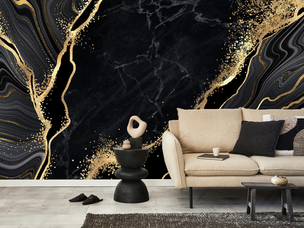 FOTOTAPETE Abstrakter Marmor Muster Glamour 350x256 - Gelb/Beige, Papier (350/256cm) - Muralo