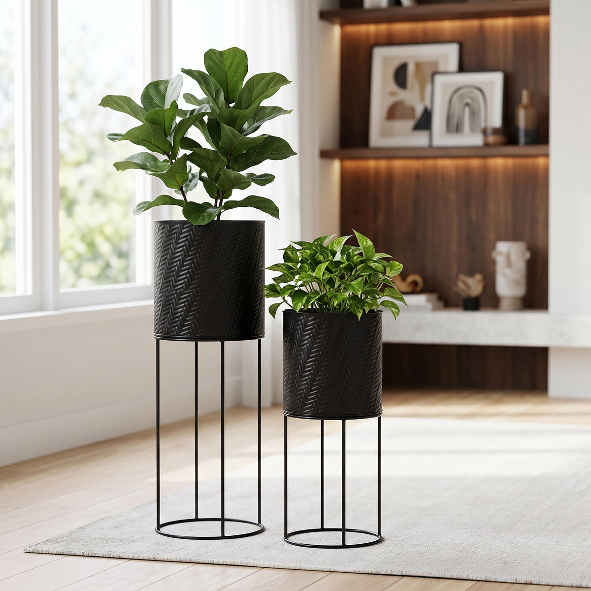 BLUMENSTÄNDER Schwarz 2er-Set Metall 41x18 cm - Schwarz, Metall (20/60/20cm) - Relaxdays