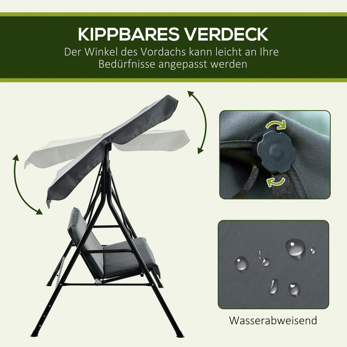 HOLLYWOODSCHAUKEL mit Sitzpolster - Grau, Metall (110/153/172cm) - Outsunny