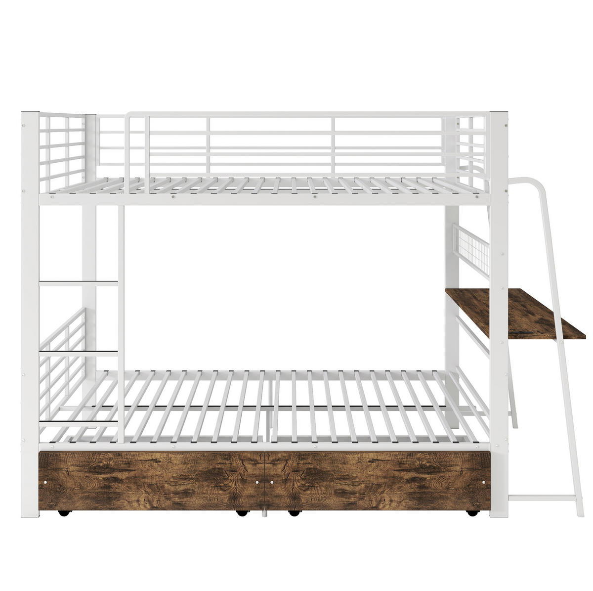 HOCHBETT aus Metall und MDF 140x200 cm Mattweiß mit Schreibtisch, RGB-LED, Steckdosenleiste und Schubladen - Weiß, Holzwerkstoff (140/200cm) - Modfu