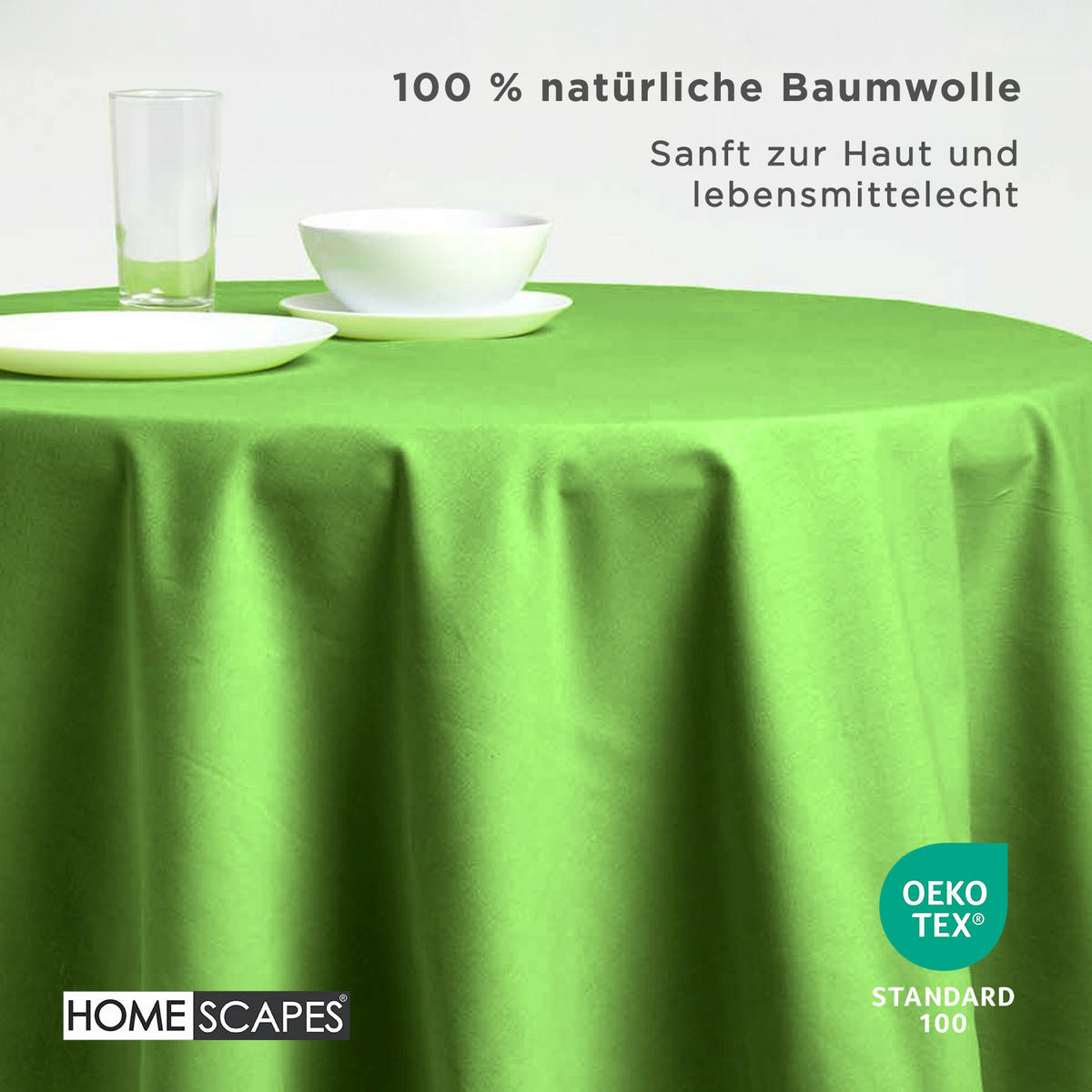 TISCHDECKE limette rund 178 cm, 100% Baumwolle - Limette, Textil (178/178cm) - Homescapes