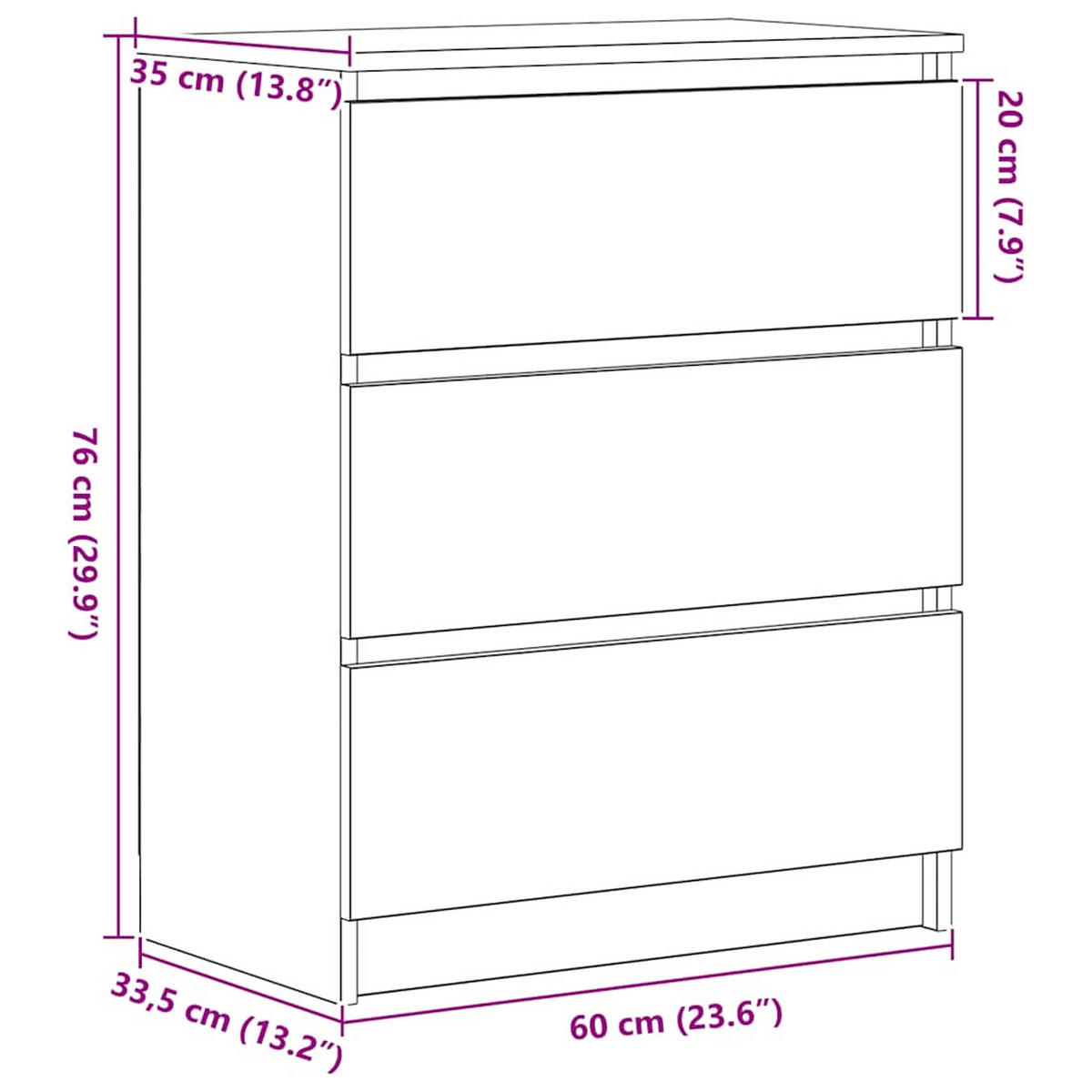 SIDEBOARD Schwarz Eichen-Optik 60/35/76 Cm Holzwerkstoff - Schwarz, Holz (60/76/35cm) - vidaXL