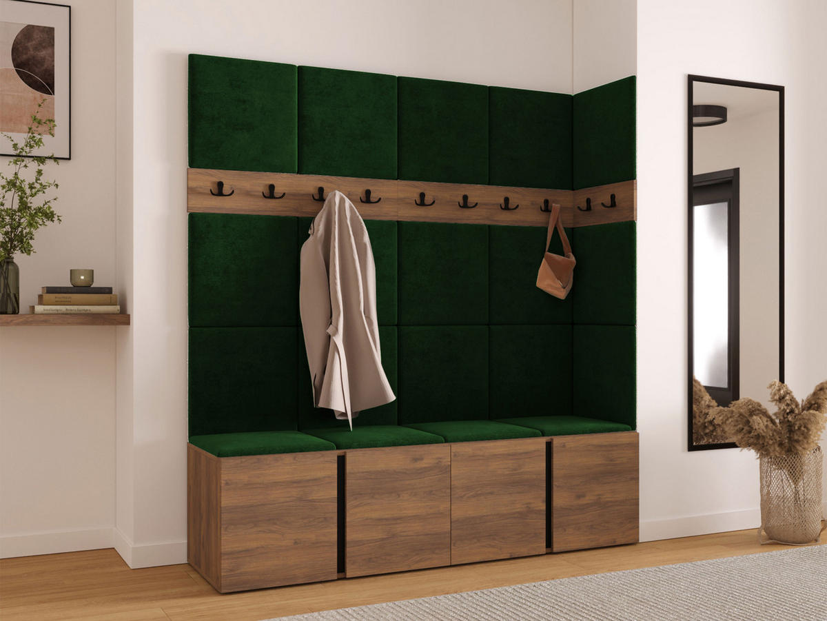 MOBILIER PENTRU HOL Orion II - culoare lemn de nuc/verde, material plastic/compozit lemnos (168/186/46cm) - MIRJAN24