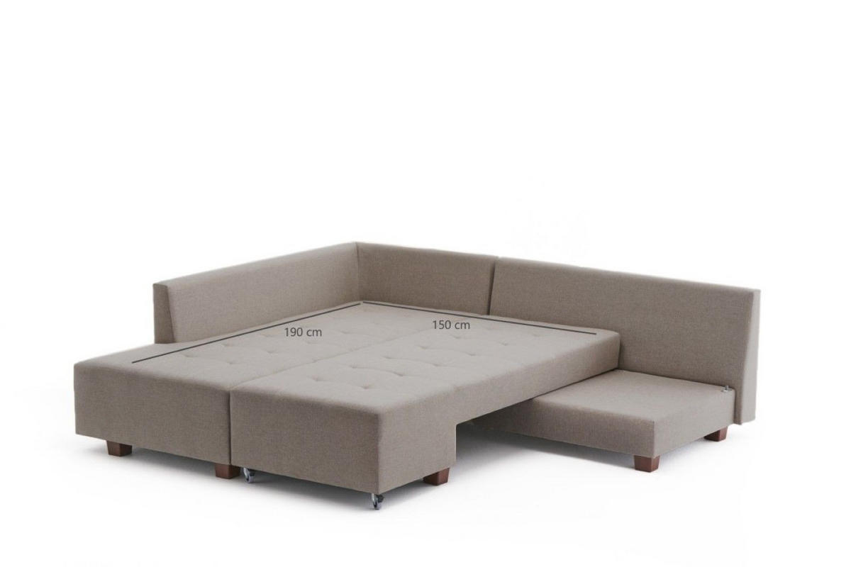 ECKSOFA mit rollbarer Schlaffunktion - Beige/Walnussfarben, Holzwerkstoff/Kunststoff (280/206cm) - myHomelando