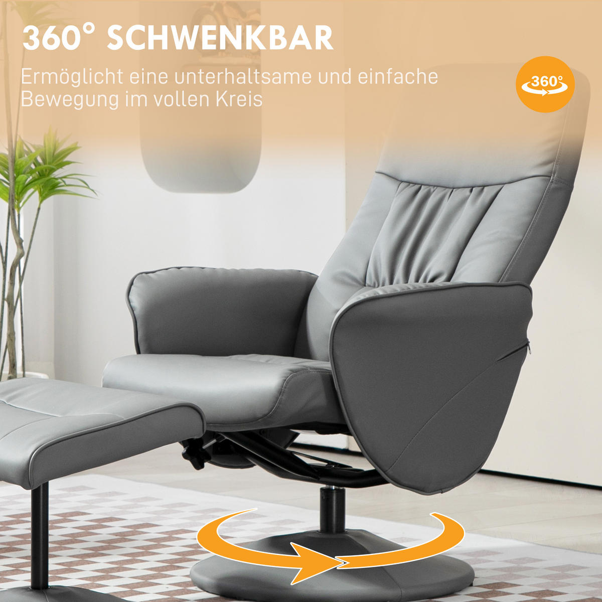 RELAXSESSEL mit Hocker, Fernsehsessel, TV Sessel mit Liegefunktion, Kunstleder - Hellgrau/Grau, Metall (76/101/81cm) - HOMCOM