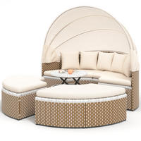GARTENMUSCHEL aus Rattan & Metall Ø170 cm in Beige mit faltbarem Sonnenschutz - Beige, Metall (170/72/170cm) - Modfu