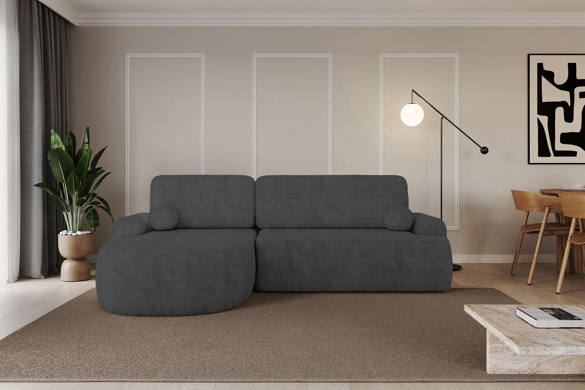 ECKSOFA mit Schlaffunktion und Bettkasten LIRA-L - 264x172x89 Dunkelgrau - Dunkelgrau, Holzwerkstoff/Textil (264/172cm) - ALTDECOR