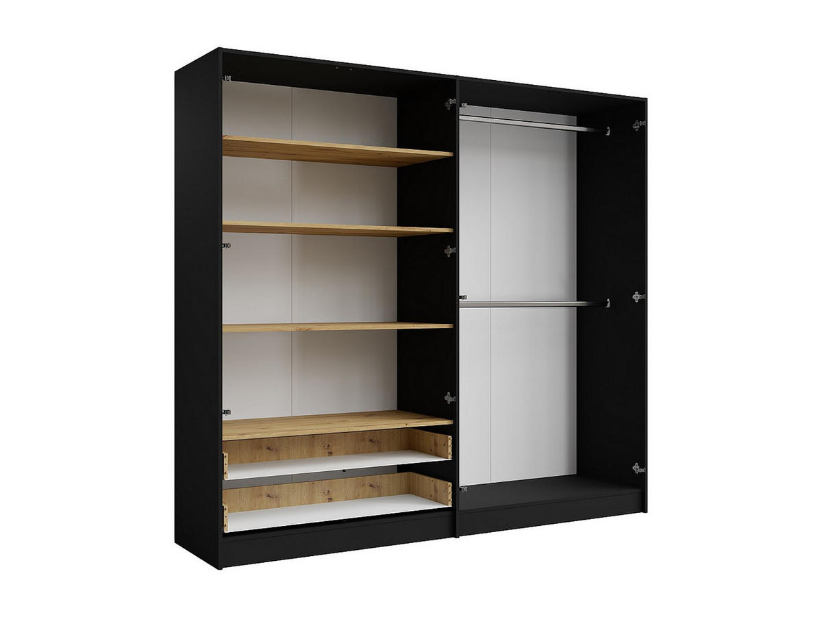 KLEIDERSCHRANK - 220.5 cm x 54 cm - Holz, Platte - Schwarz, Naturfarben Hell - TUNALO - Schwarz/Naturfarben, Holz (220.5/203/54cm) - Vente-Unique