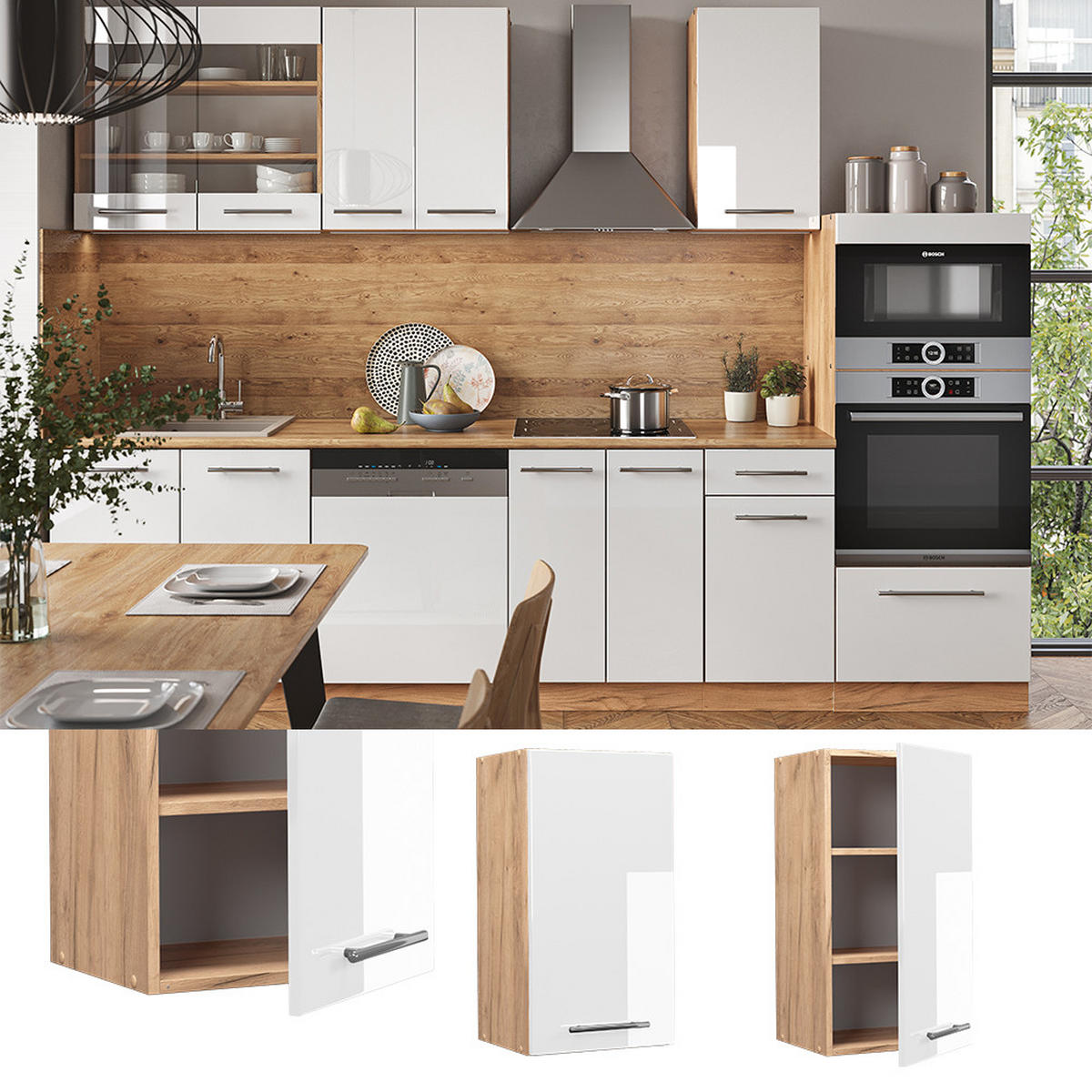 HÄNGESCHRANK Fame-Line Weiß Hochglanz 40 cm - Honigeiche/Weiß Hochglanz, Holzwerkstoff (40/72/34.1cm) - Vicco