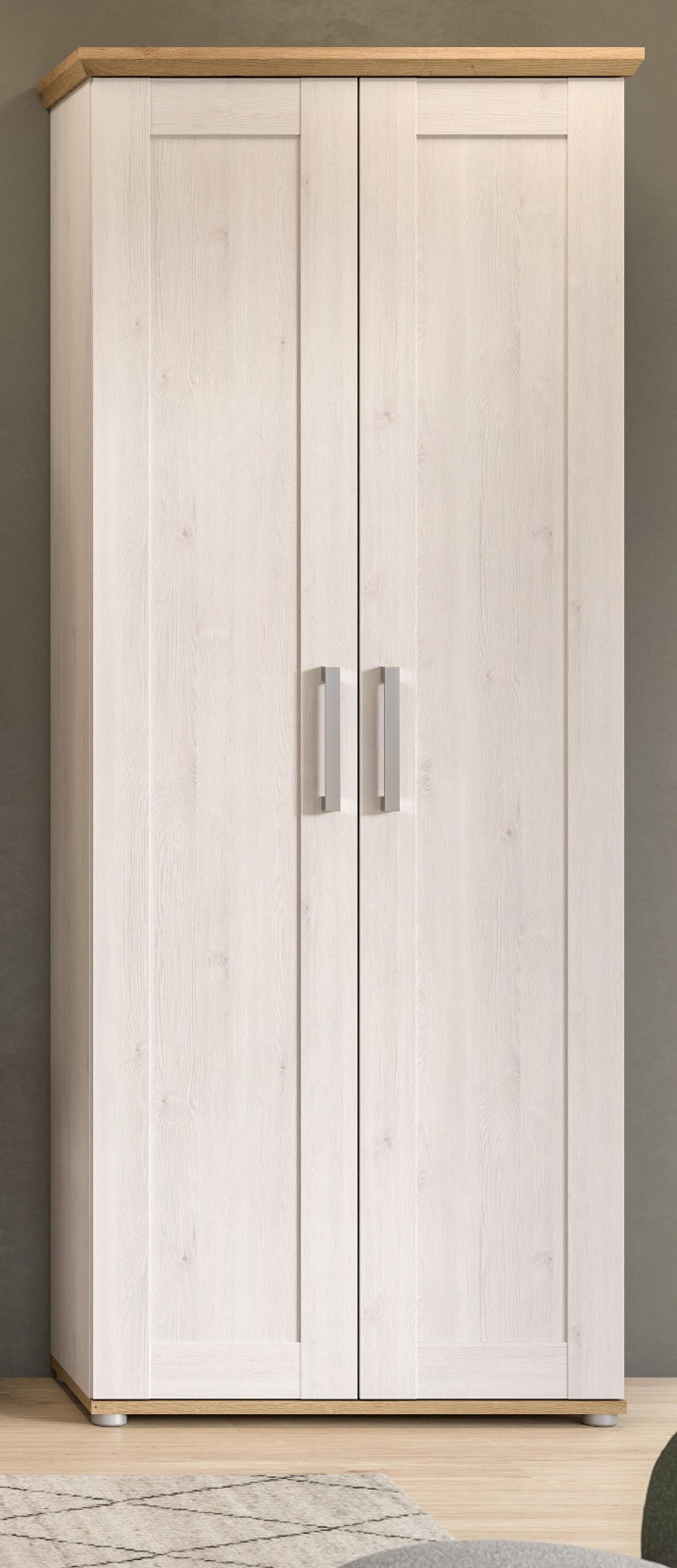 GARDEROBENSCHRANK weiß Lärche 80 cm, Flurschrank im Landhaus-Stil - Silberfarben/Weiß, Holzwerkstoff/Kunststoff (80/196/39cm) - Inn.Furn