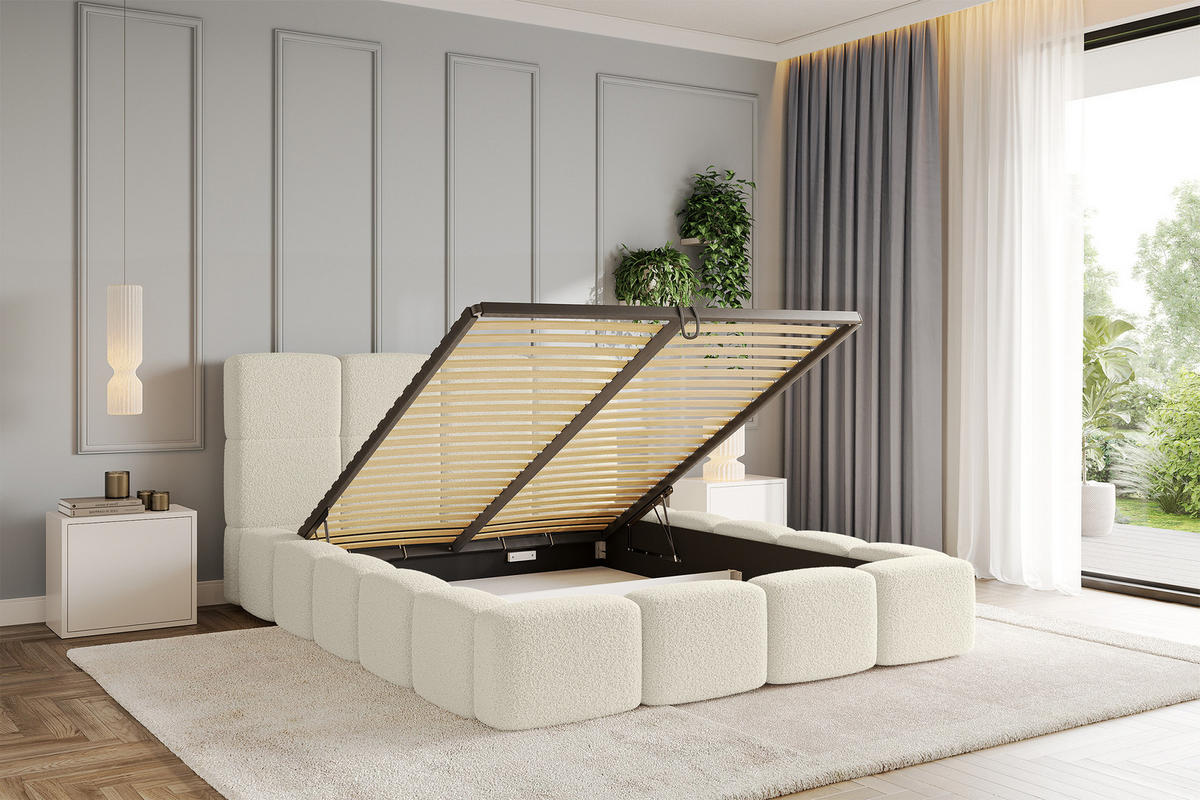 POLSTERBETT mit Bettkasten und Lattenrost mit Kopfteil, Boxbett ohne Matratze, mit Stauraum - NATA 160x200 Beige - Beige, Holzwerkstoff/Textil (160/200cm) - ALTDECOR