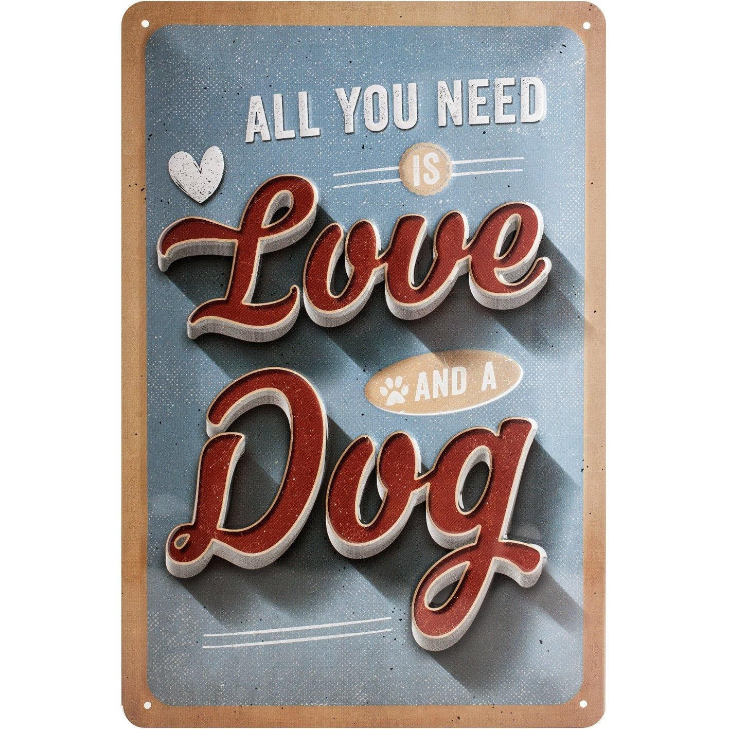 BLECHSCHILD 20/30 cm PfotenSchild Love Dog - Multicolor, Metall (20/30/0.2cm) - Nostalgic-Art