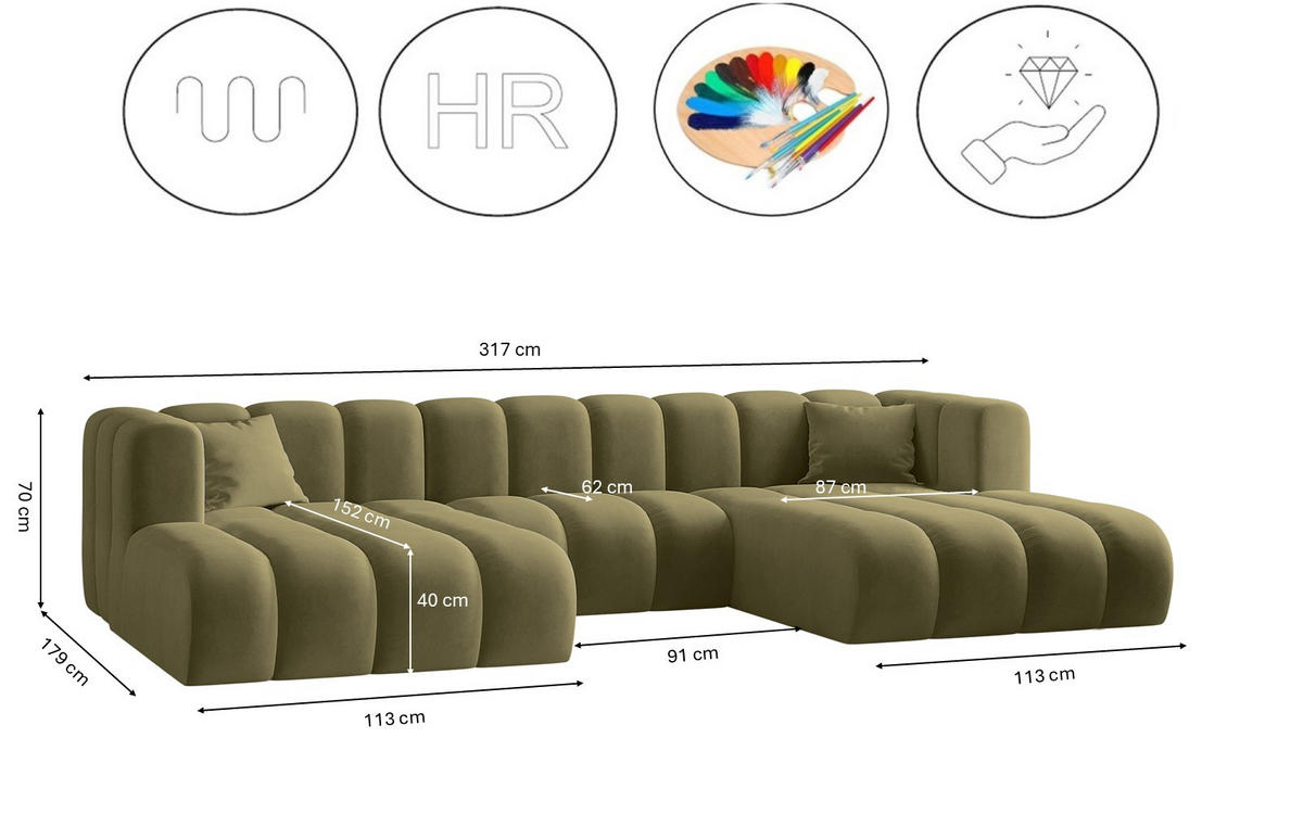 ECKSOFA U-from Grand modular Stoff Salvador Olive - Olivgrün, Holz (317/179cm) - Kaiser Möbel