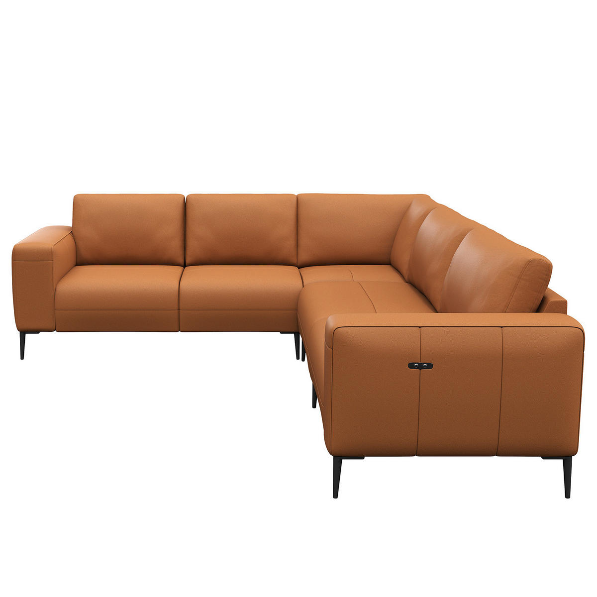 ECKSOFA mit Ottomane - Cognac/Schwarz, Leder/Metall (290/230cm) - home24